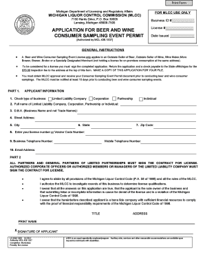 Michigan Beer and Wine Consumer Sampling Event Permit