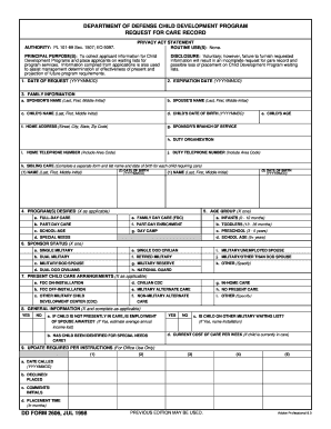 US Department of Defense Child Care Request Form