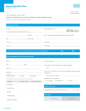 Auto Protection Plus Application Form