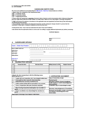 HSBC Cardholder Dispute Form