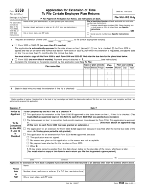 Form 5558 Application for Extension of Time