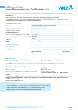 ANZ Super Advantage Fund Nomination Form