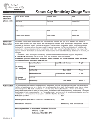 Kansas City Beneficiary Change Form