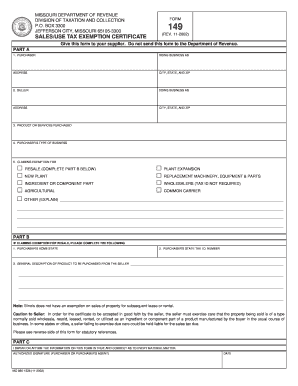 Missouri Sales/Use Tax Exemption Certificate