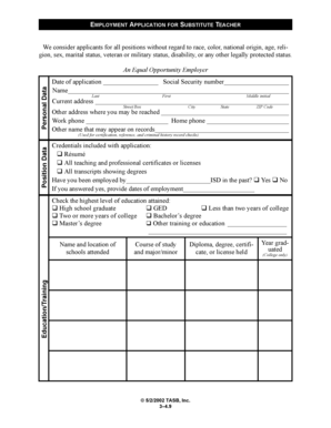 Substitute Teacher Employment Application