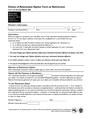 Choice of Retirement Option Form