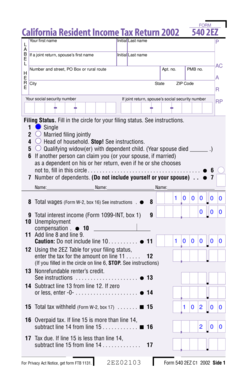 California Resident Income Tax Return 2002 540 2EZ