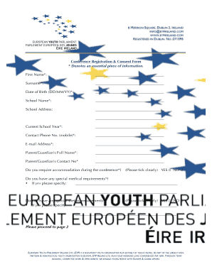 European Youth Parliament Ireland Conference Registration Form