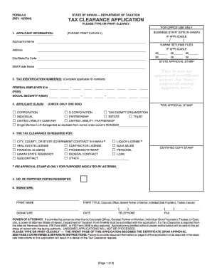 Hawaii Tax Clearance Application Form A-6