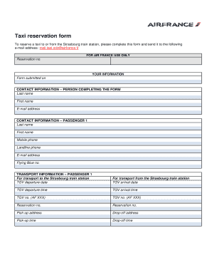 Taxi Reservation Form