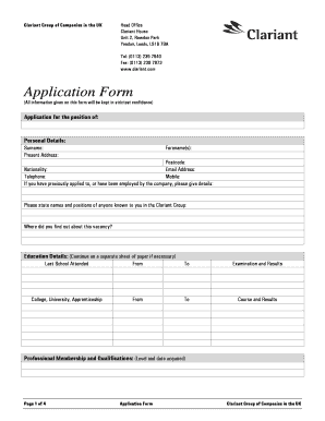 Clariant UK Job Application Form