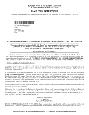 California Honda Civic Hybrid Settlement Claim Form
