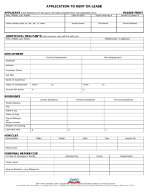 California Rental Application Form