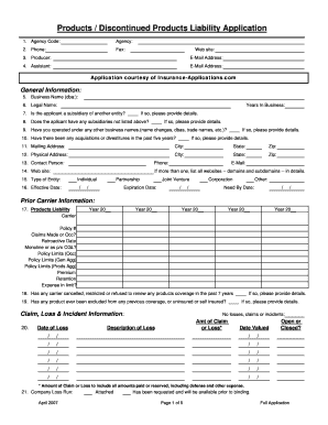 Products Liability Application