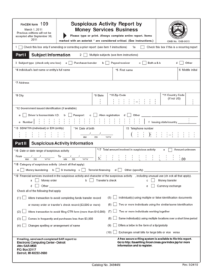 FinCEN Form 109 Suspicious Activity Report
