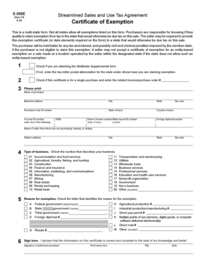 Streamlined Sales and Use Tax Agreement Certificate of Exemption