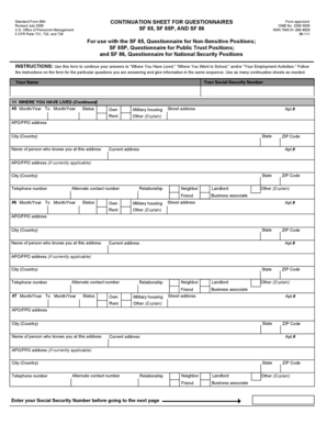 Standard Form 86A Continuation Sheet
