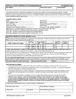 Residential Reroof Installation Certificate