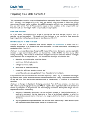 2009 Form 20-F Preparation Memorandum