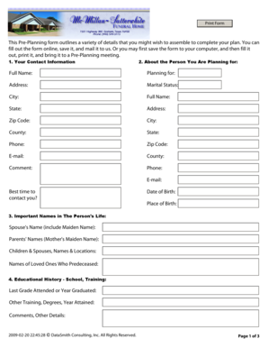 Pre-Planning Form