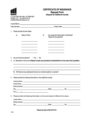 Certificate of Insurance Request Form