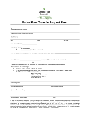 Mutual Fund Transfer Request Form