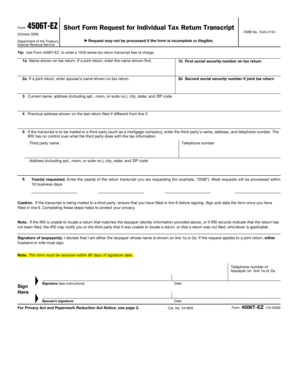 Form 4506T-EZ Request for Individual Tax Return Transcript