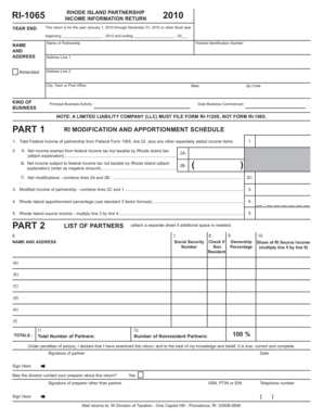 Rhode Island Partnership Income Information Return