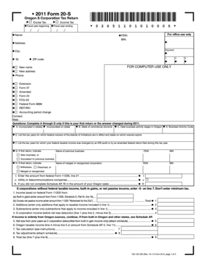 Oregon S Corporation Tax Return Form 20-S