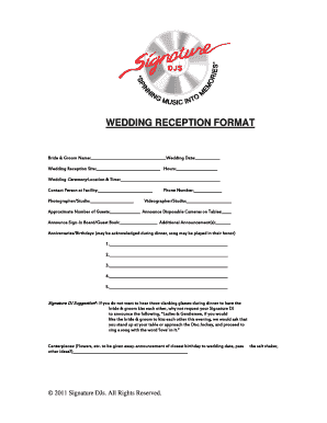 Wedding Reception Form
