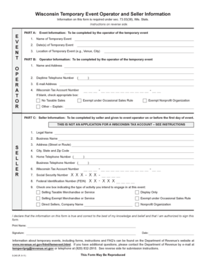 Wisconsin Temporary Event Operator and Seller Information