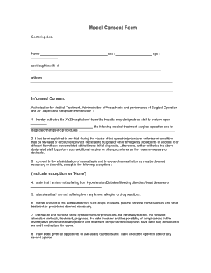 High risk consent for surgery pdf - anesthesia consent form india