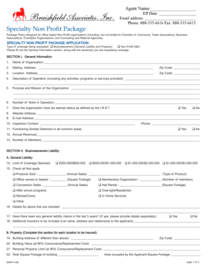 Specialty Non Profit Package Application