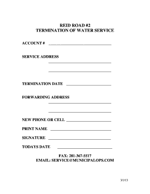 Termination of Water Service Form
