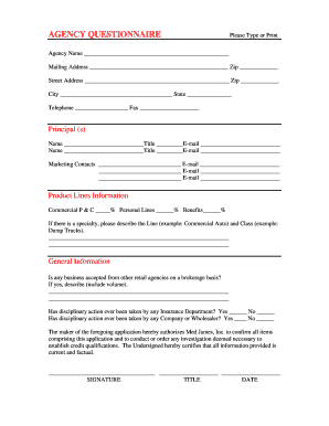 Agency Questionnaire