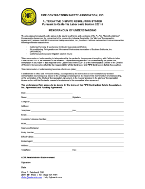California Pipe Contractors Safety Association ADR Agreement