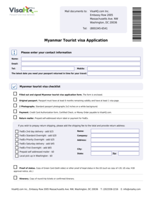 Myanmar Tourist Visa Application Form