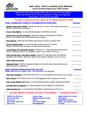 Army CYS Services Registration Checklist