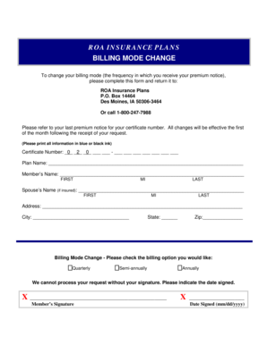 ROA Insurance Billing Mode Change Form