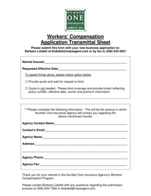 Workers’ Compensation Application Transmittal Sheet