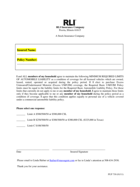 RLI Insurance Automobile Liability Form