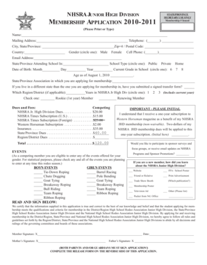 NHSRA Junior High Division Membership Application