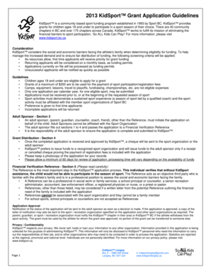 2013 KidSport Langley Grant Application