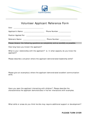 Volunteer Applicant Reference Form