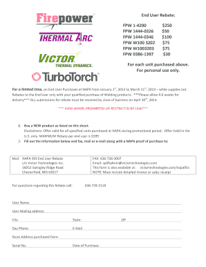 NAPA End User Rebate Form