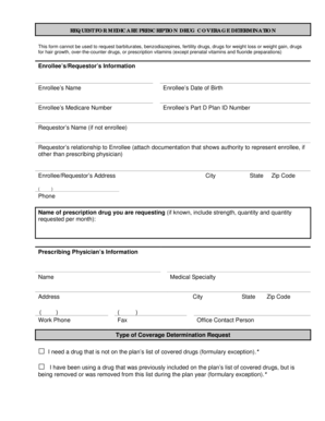 Medicare Prescription Drug Coverage Determination Form