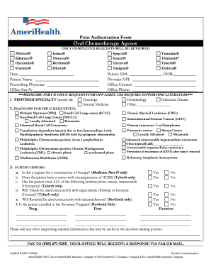 Prior Authorization Form for Oral Chemotherapy Agents