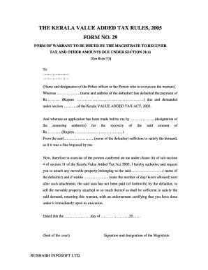 29 FORM OF WARRANT TO BE ISSUED BY THE MAGISTRATE TO RECOVER TAX AND OTHER AMOUNTS DUE UNDER SECTION 31(4) See Rule 53 To