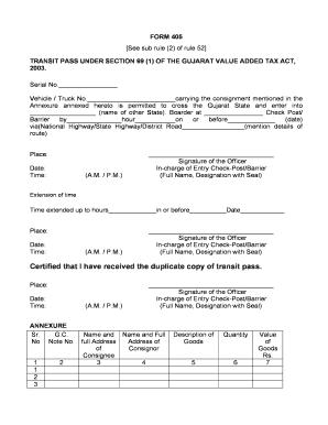 Gujarat Transit Pass Form 405