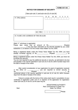 VAT-104 Notice for Demand of Security